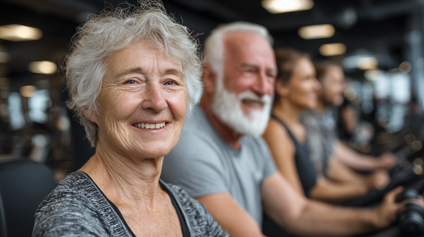 Група старших людей займається фітнесом з усмішками